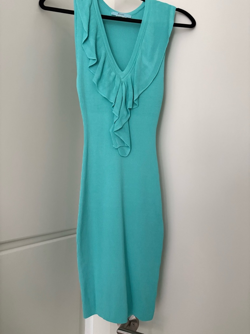Marciano Turquoise Ruffle V-Neck Midi Dress